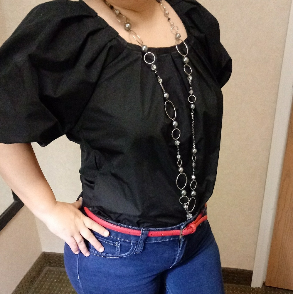 Black puffy sleeve shirt by BCBGMAXAZRIA